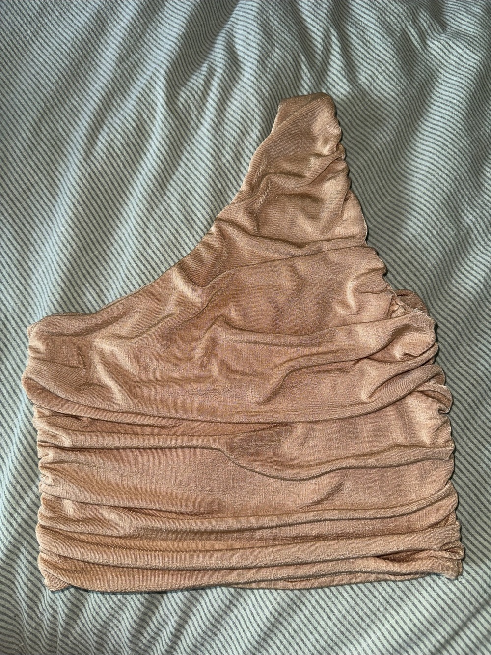 Ruched One-Shoulder Crop Top in Dusty Rose